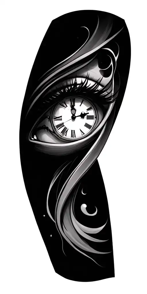 clock face tattoo, eye tattoo, tattoo design idea