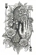 dead man hand cards with alive and dead flowers dad and daughter relationship  tattoo design idea