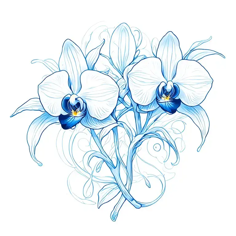 Aquarius zodiac signs intertwined blue orchids  tattoo design idea