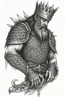 king in chain mail, with a sad face tattoo design idea