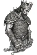 king in chain mail, with a sad face tattoo design idea