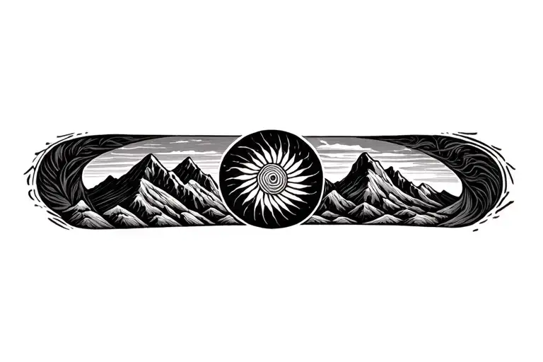 Pachamama spiral with mountain outline drawing tattoo tattoo design idea