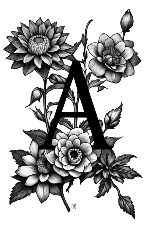 "Adrian" dahlia and Lycaste skinneri flowers surrounding tattoo design idea