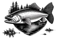 trout with a lake inside of it with natuer stuff tattoo design idea