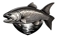 trout with a lake inside of it with natuer stuff tattoo design idea