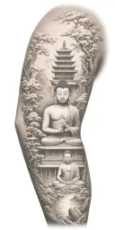 Buddhist inspired and representing someone's spiritual journey. focus on nature scenary. tattoo design idea