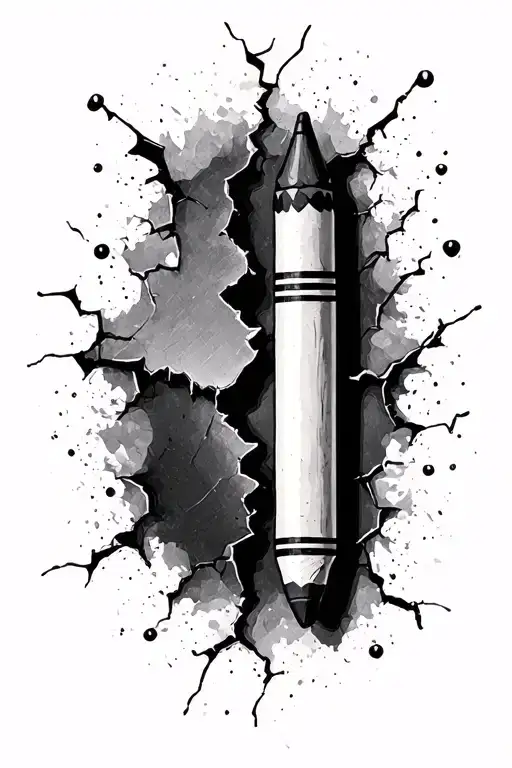 a crayon with cracks and a broken piece tattoo design idea