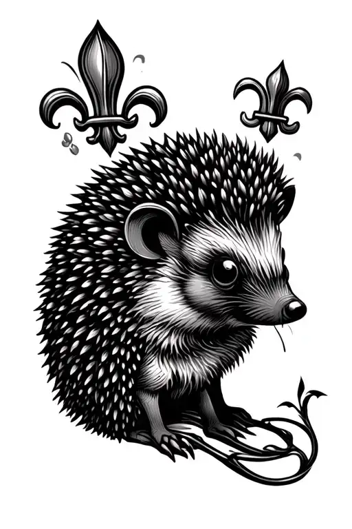 Hedgehog + fleur -de -lys tattoo design idea