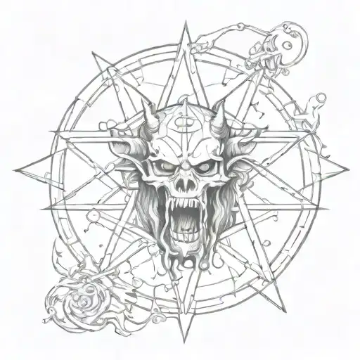 demon with pentagram and 666 symbols incorporated tattoo design idea