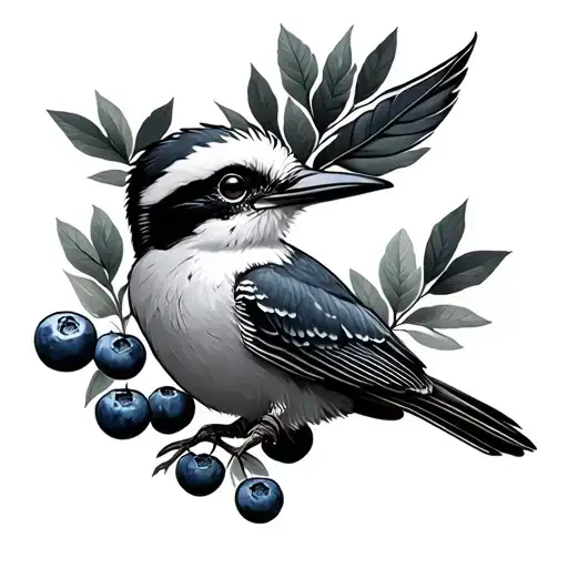 kookaburra with blueberries tattoo design idea
