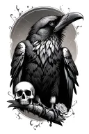 Raven with Memento Mori combined tattoo design idea