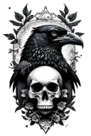 Raven with Memento Mori combined tattoo design idea