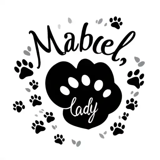 "Mabel, lady" paw prints trailing tattoo design idea