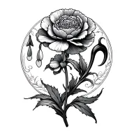 3 carnation flower along with snow drop flower and a capricorn zodiac sign masculine for men black and gray style tattoo design idea