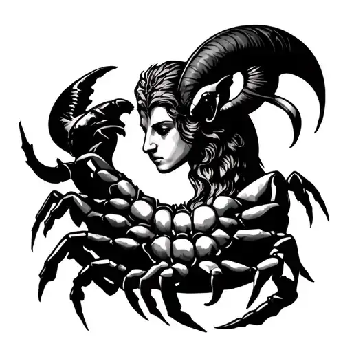 A tattoo that has Aquarius, Aries, Virgo, and Scorpio combined in like a scene. tattoo design idea