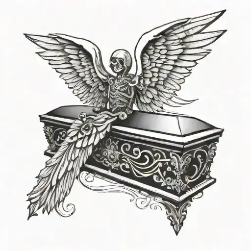 Coffin with wings spread wide tattoo design idea