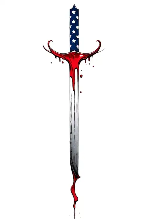 blood dripping and usa flag and sharp blade tattoo design idea