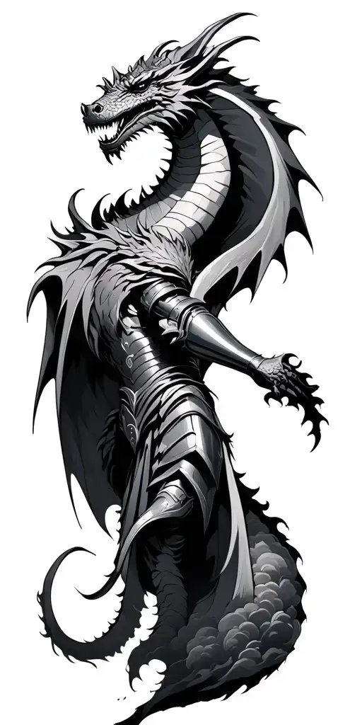 knight slay dragon clouds storm tattoo design idea