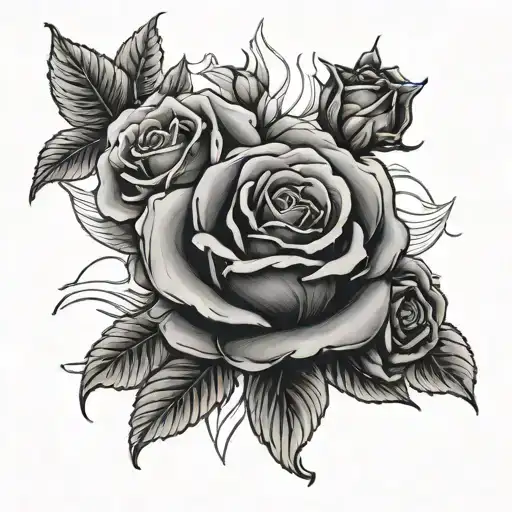 mourning roses, astrological sign aquarius tattoo design idea