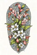 A unique design combining elements of lily of the valley and gladiolus flowers to create a symbolic representation of the client's role as a Gigi, surrounded by smaller flowers representing her grandchildren tattoo design idea