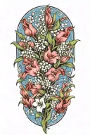 A unique design combining elements of lily of the valley and gladiolus flowers to create a symbolic representation of the client's role as a Gigi, surrounded by smaller flowers representing her grandchildren tattoo design idea