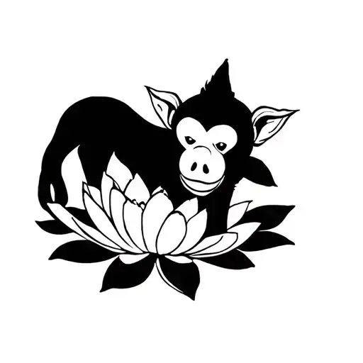 lotus flower with monkey pig dog Chinese zodiac sign tattoo design idea