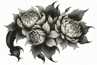 peonies, hydrangeas blooming, nine tailed fox tattoo design idea