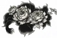 peonies, hydrangeas blooming, nine tailed fox tattoo design idea