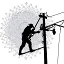 A silhouette of a lineman working on a power line with intricate geometric patterns incorporated into the design tattoo design idea