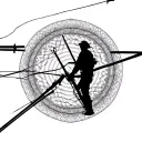 A silhouette of a lineman working on a power line with intricate geometric patterns incorporated into the design tattoo design idea