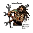 "Indigenous Plumbing " dreadlock Native American with tattoos everywhere holding wrenches  tattoo design idea