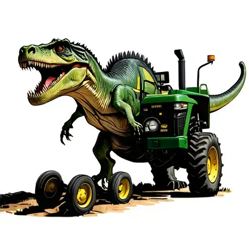tranosaurus rex driving  a John deer tractor tattoo design idea