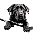 black lab holding hockey stick tattoo design idea