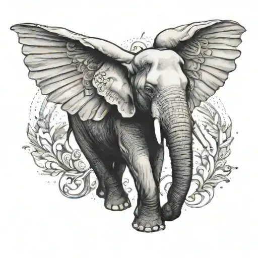 A tattoo design of an elephant with angel wings, representing protection and guidance for abuse survivors tattoo design idea