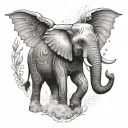 A tattoo design of an elephant with angel wings, representing protection and guidance for abuse survivors tattoo design idea