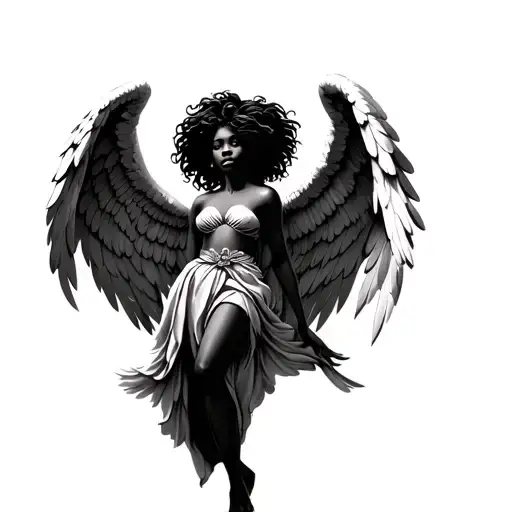 african angel full body with wings spread tattoo design idea