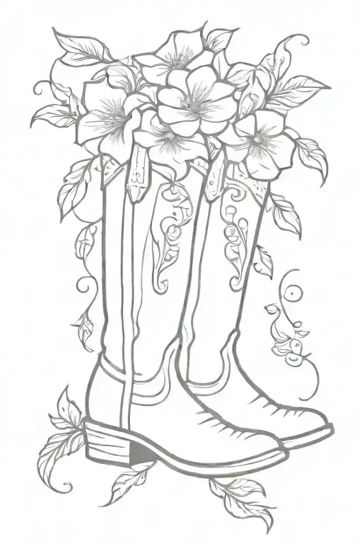 cowboy boot flowers tattoo design idea