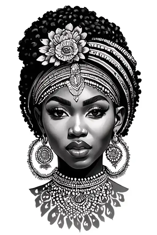 African art representation black queen tattoo design idea
