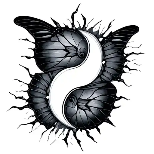 yin yang butterfly broken material wings tattoo design idea