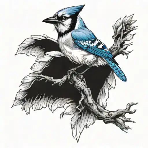 blue jay perched tattoo design idea