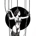 kinky marionette hand controlling woman shibari rope tattoo design idea