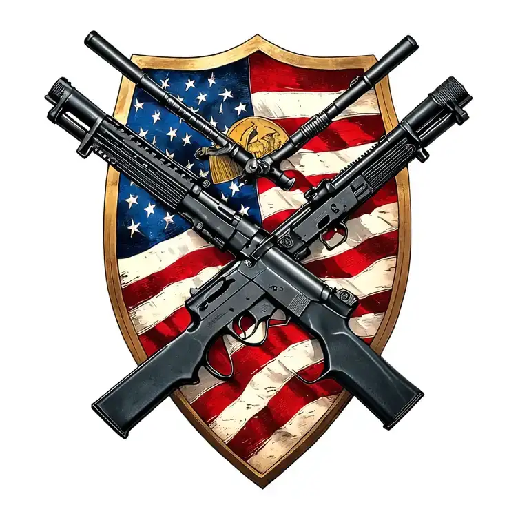 Incorporate the iconic symbol of the US Army infantry crossed rifles in a modern way. tattoo design idea