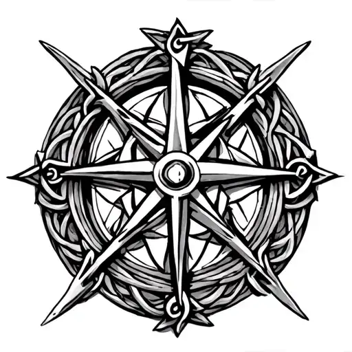 Celtic cross with Nordic compass rose intertwined tattoo design idea