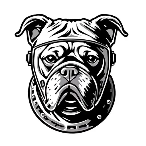 bulldog in a welding mask graphic style tattoo design idea