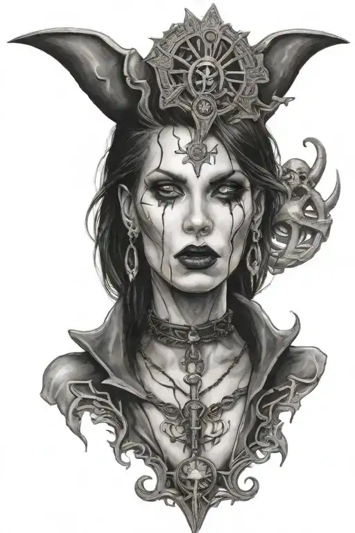vampire woman wearing ankh neckless tattoo design idea