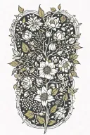 birth flower bouquet with May, August, October, November, February flowers with tree branches tattoo design idea