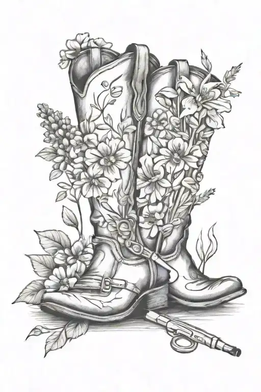 pack of cigarettes, cowboy boots, wildflowers tattoo design idea