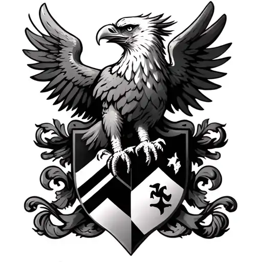 Create a tattoo of a Polish eagle protecting a family crest as a symbol of protection for the athlete tattoo design idea