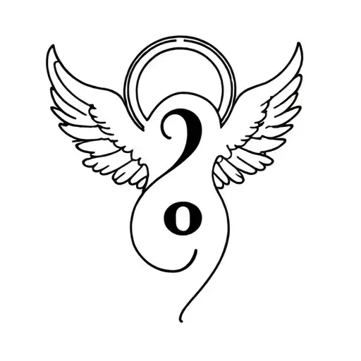 put it in a simple lining only, no faces, simple signs only, “An Angel Halo with Devils Horn and a Semicolon ; sign” tattoo design idea