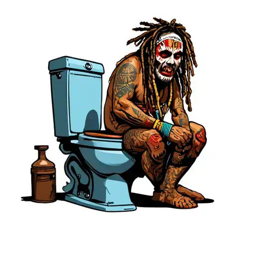 "Indigenous Plumbing " dreadlock painted face Native American plumber working on toilet tattoo design idea